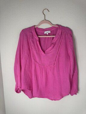 Michael Stars Hot Pink Gauze Peasant Blouse